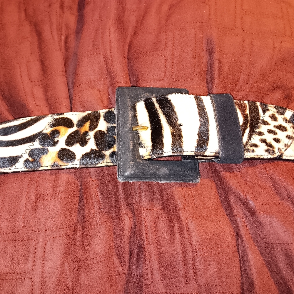 Saks Fith Avenue Ellen Tracy Fur Belt, zebra, Chetan,Lepard 29.5 inches A1